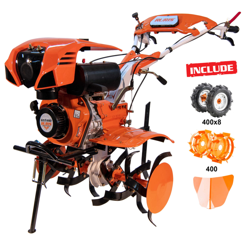 Ruris profi dízel rotációs kapa 208ccm , 6Le+ eke + kerekek